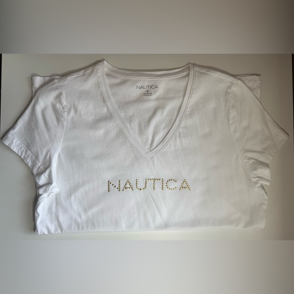 Nautica White V-Neck T-Shirt - Picture 2 of 4